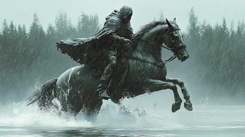 Cloaked Rider on Horseback