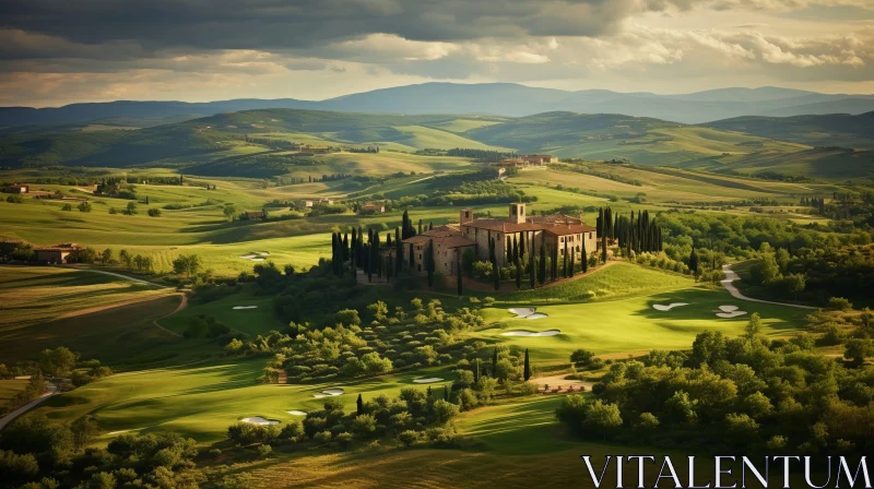 Aerial View of Tuscany in Rainstorm: Baroque-Inspired Grandeur AI Image