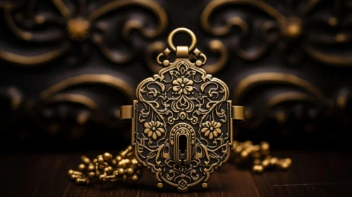 Antique Gold Lock Pendant with Intricate Design and Mysterious Aura