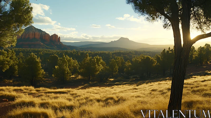 Picturesque Mountain Landscape with Golden Field AI Image