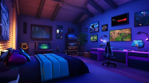 Modern Gaming Room with Neon Ambiance