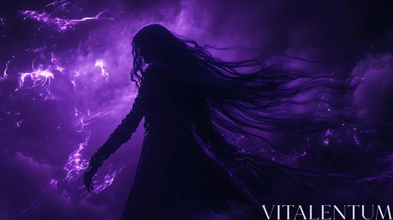 AI ART Silhouette of Woman in Purple Cosmic Scene