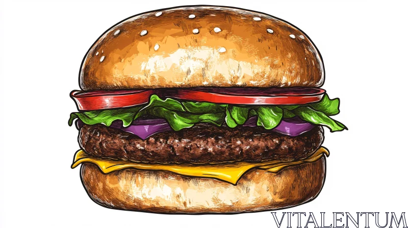 Delicious Hand-Drawn Burger Illustration AI Image