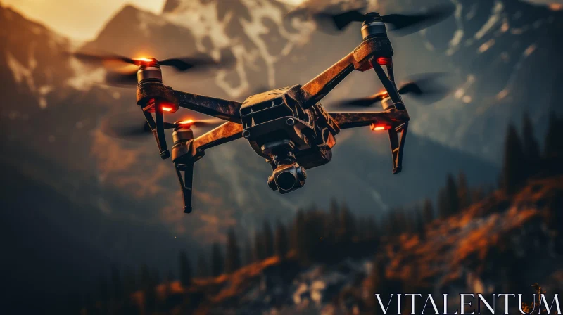 Bronze Drone Over Mountain Range - Precisionist Art Style AI Image