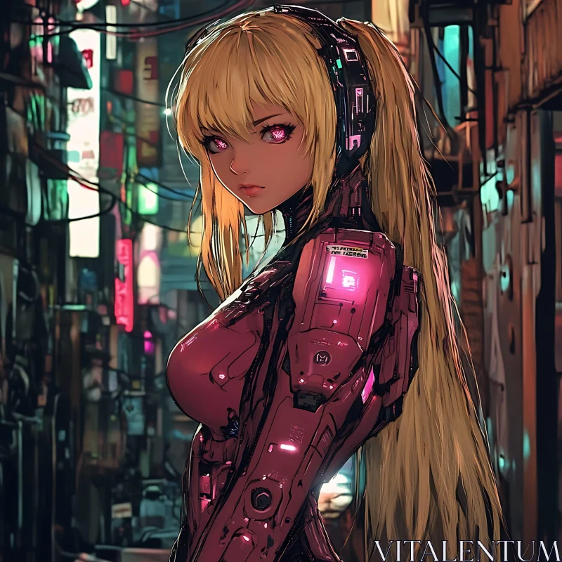 Cyberpunk Female Cyborg with Blonde Hair AI Image