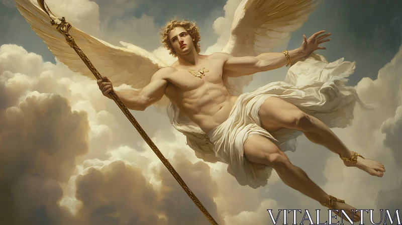 AI ART Celestial Descent: Angel with Golden Spear