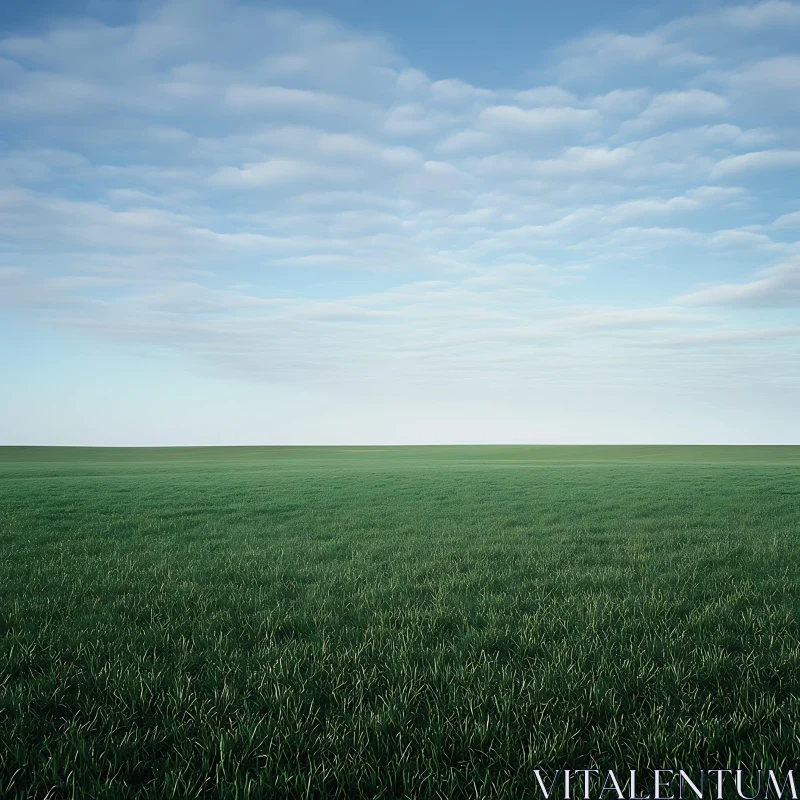 Vast Green Field and Cloudy Blue Sky AI Image