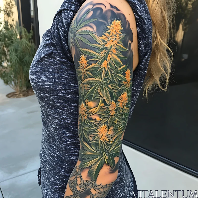 Vibrant Botanical Arm Tattoo AI Image