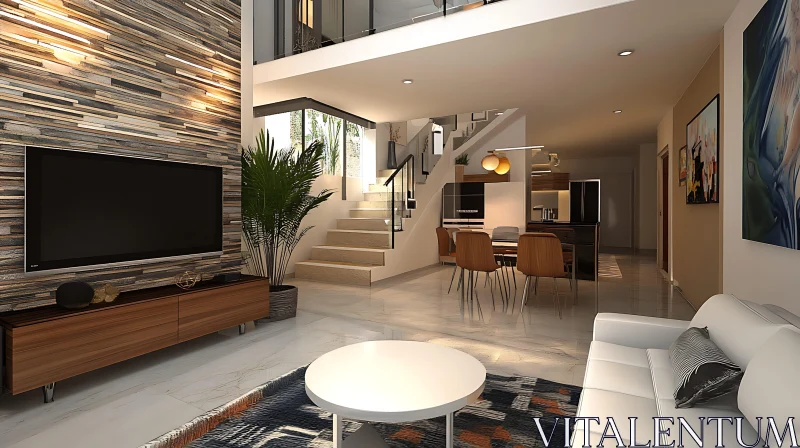 AI ART Contemporary Home Interior with TV and Staircase