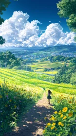 Girl Walking Through Flower Field