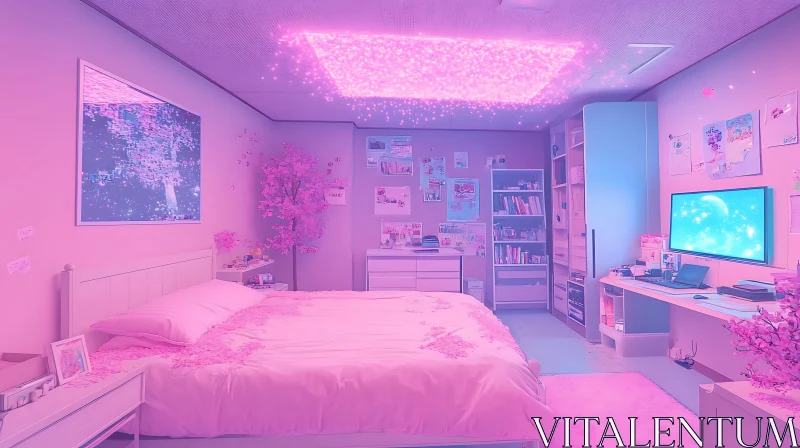 AI ART Dreamy Pink Bedroom with Soft Lighting