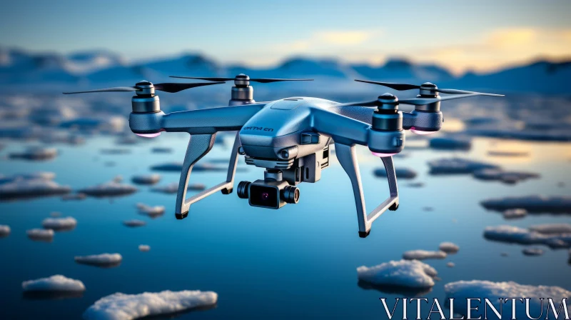 Sleek Drone Imagery over Frozen Sea - Photorealistic Detailing AI Image