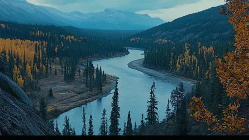 Meandering River Through Autumn Valley