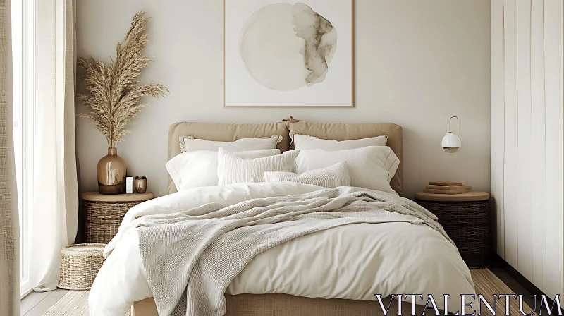 Peaceful Bedroom Design with Pampas Grass AI Image