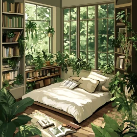 Green Bedroom Interior with Natural Light