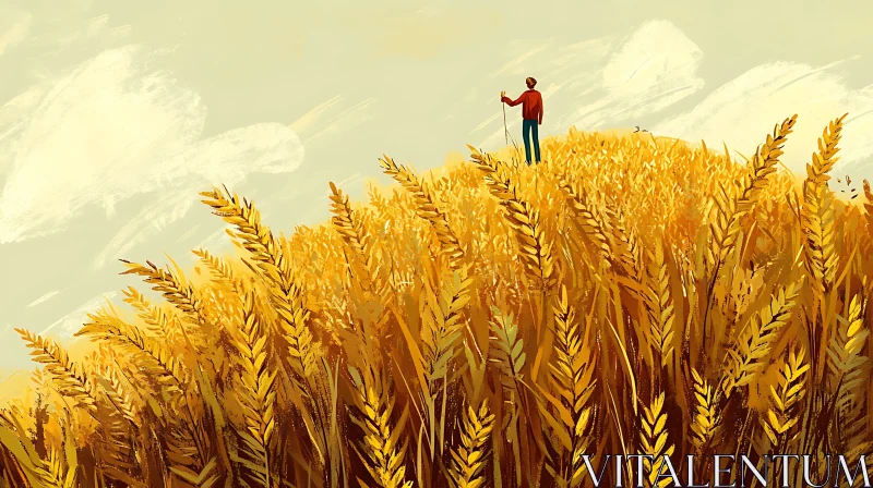 AI ART Man in Wheat Field Digital Painting