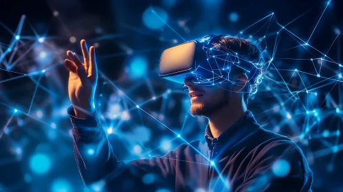 Man in VR Headset Exploring Digital Realm