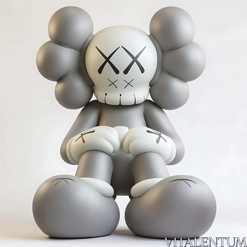 Stylized Grayscale Sculpture with 'XX' Eyes AI Image