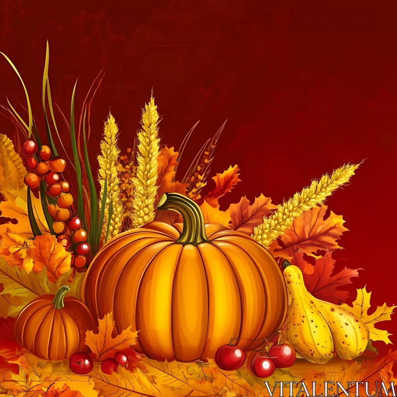 Festive Fall Still Life with Pumpkins AI Image