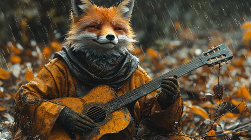 Fox Musician in Autumn Rain