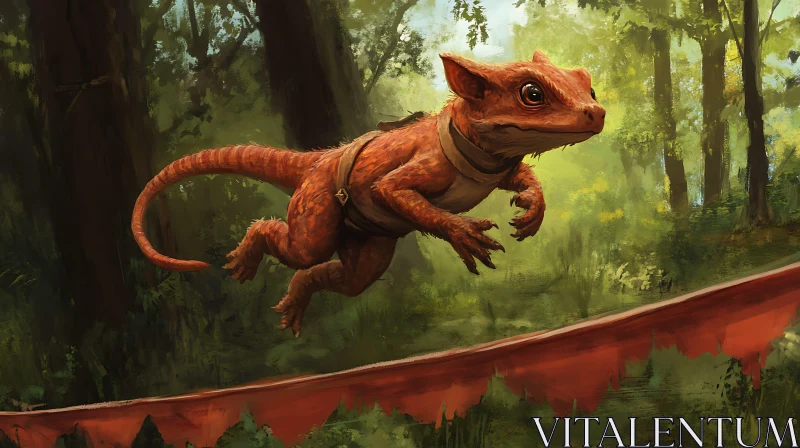 AI ART Fantasy Reptile Leaping Through Forest
