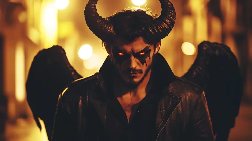 Dark Angel with Horns and Wings
