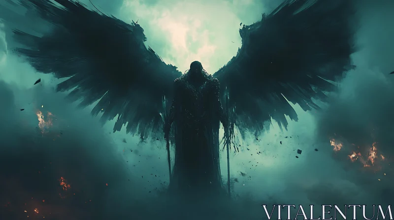 Winged Shadow in Teal Haze AI Image