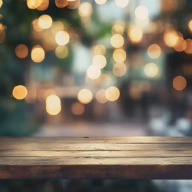 Golden Bokeh Over Rustic Wood