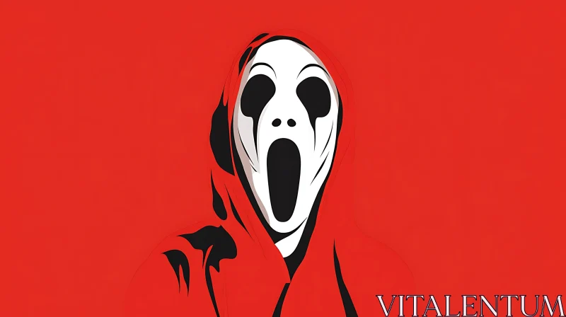 AI ART Minimalist Scream Mask on Crimson