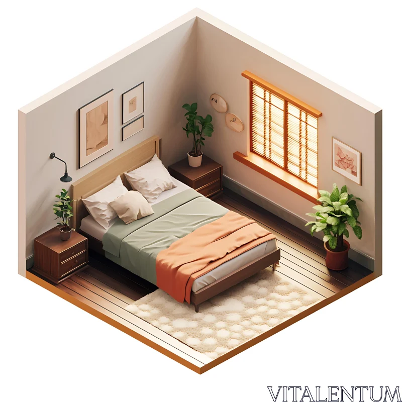 AI ART Isometric Bedroom with Plants