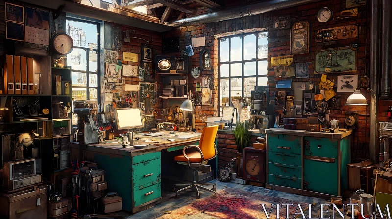 AI ART Eclectic Workspace with Industrial Decor