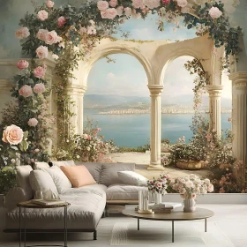 Romantic Interior with Roses and Sea View