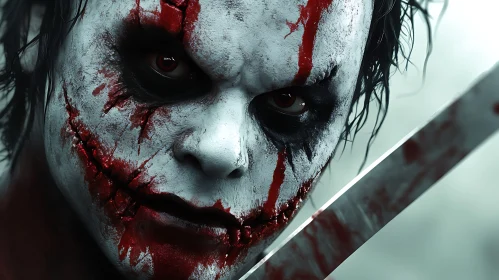 Intense Portrait of a Man with Bloody Blade