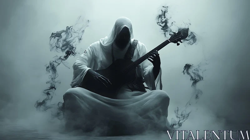 AI ART Shrouded Figure with Guitar in Smoke