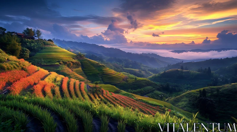 AI ART Terraced Fields at Dawn