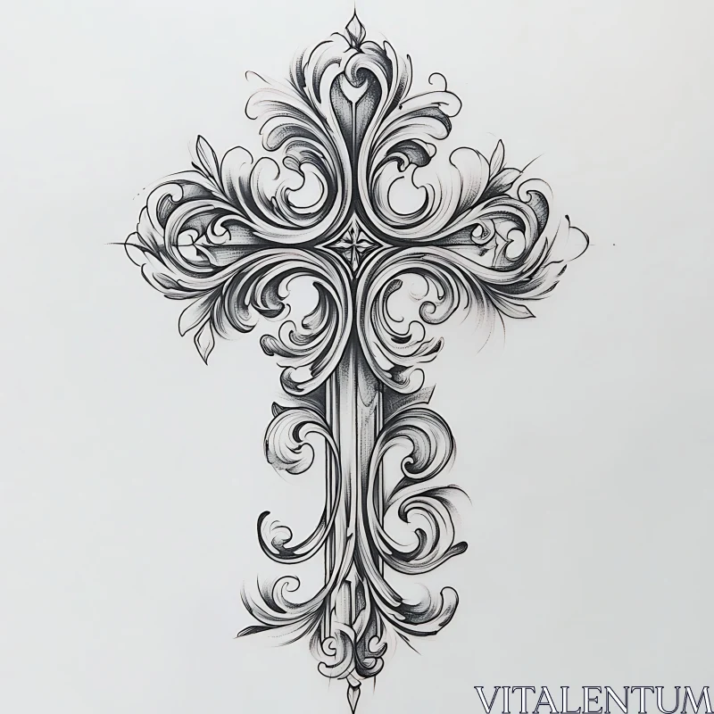 Detailed Black and White Ornate Cross Art AI Image