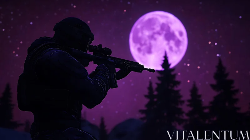 Night Watch: Soldier Under the Purple Moon AI Image