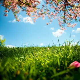 Blossoming Spring Day on Grassy Field