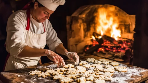 Artisan Chef Preparing Cookies by Firelight