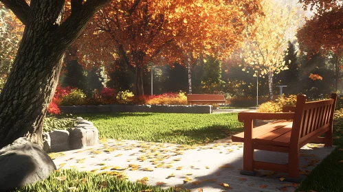 Autumnal Park Bench Scene