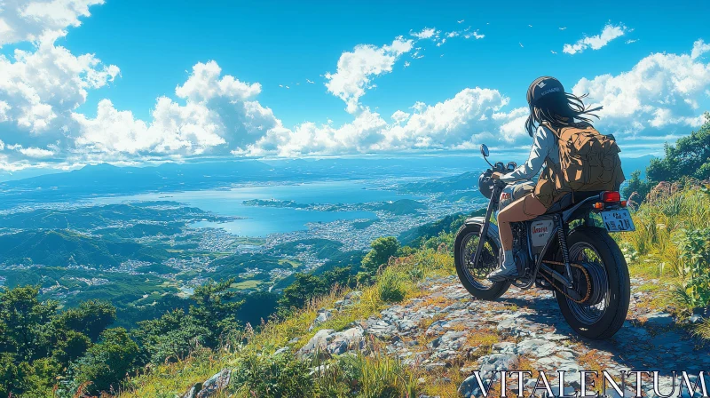 Rider on a Mountain Overlooking Lake AI Image