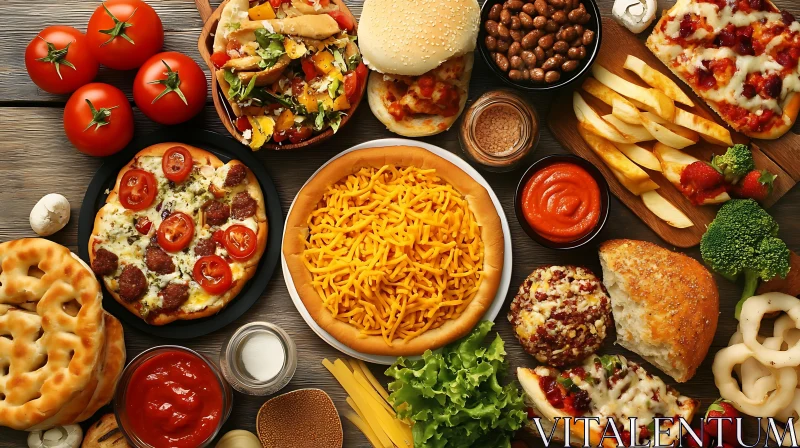 Variety of Appetizing Foods on Display AI Image