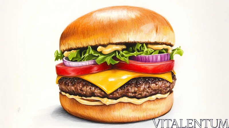 Cheeseburger Sandwich with Lettuce, Tomato, and Onion AI Image