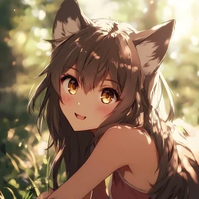 Charming Anime Portrait with Wolf Ears