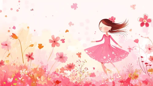 Pink Floral Girl Illustration