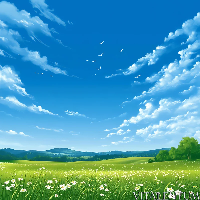 AI ART Tranquil Meadow Under Azure Skies