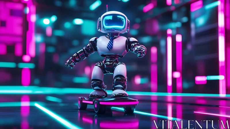 AI ART Neon Dreams: A Robot's Hoverboard Journey