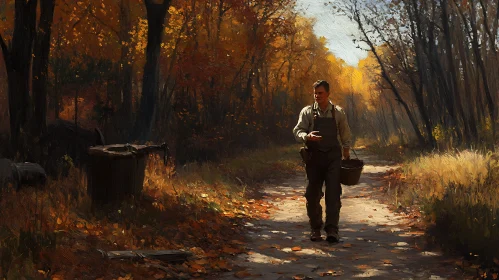 Man Walking in Autumn Forest