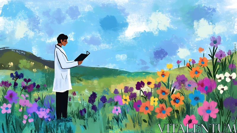 Floral Meadow Reader AI Image