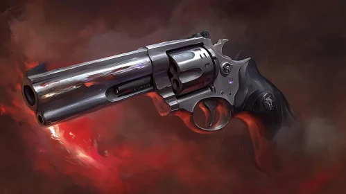 Metallic Revolver on Fiery Background